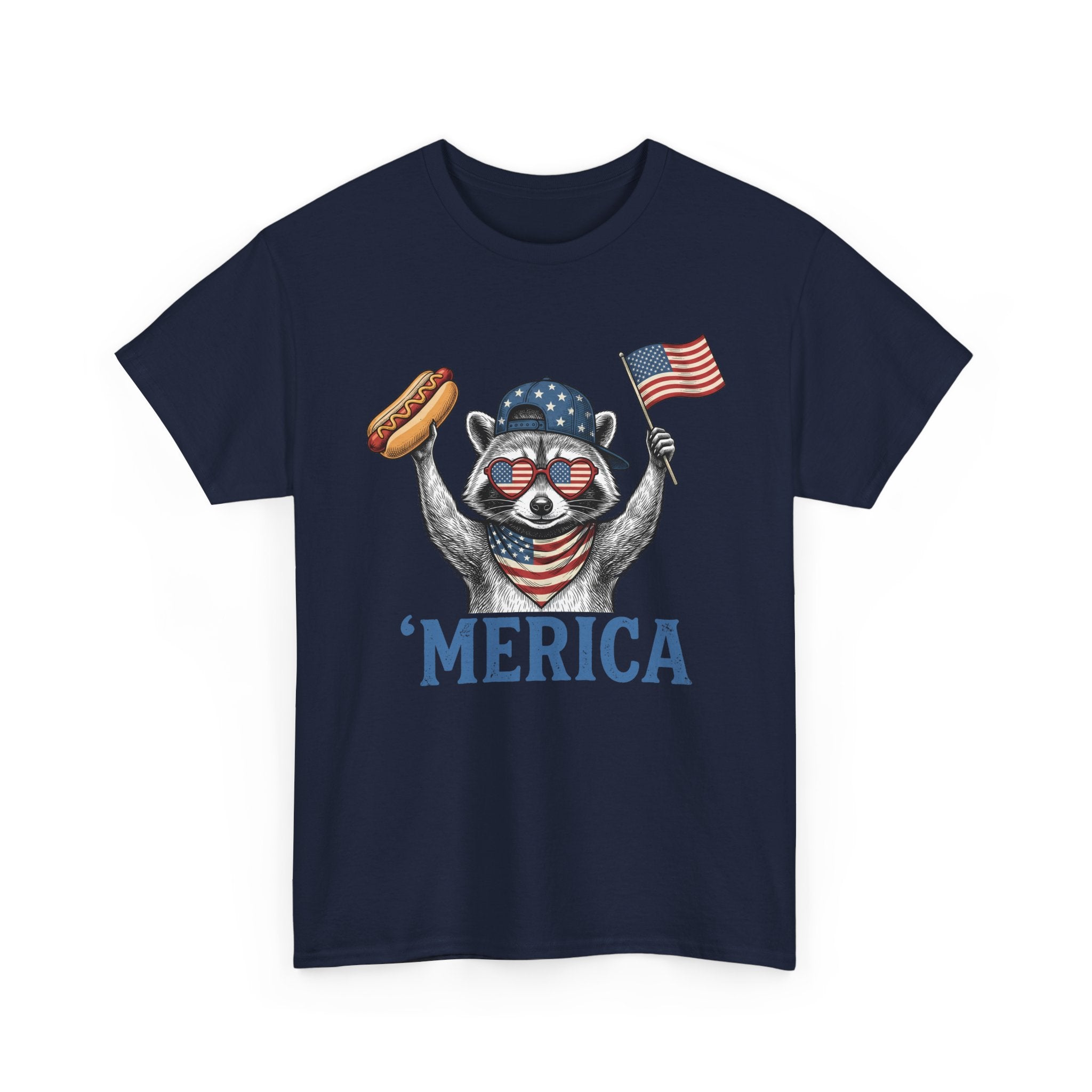 'Merica Raccoon Flag & Hot Dog Tee - Patriotic 4th of July Shirt