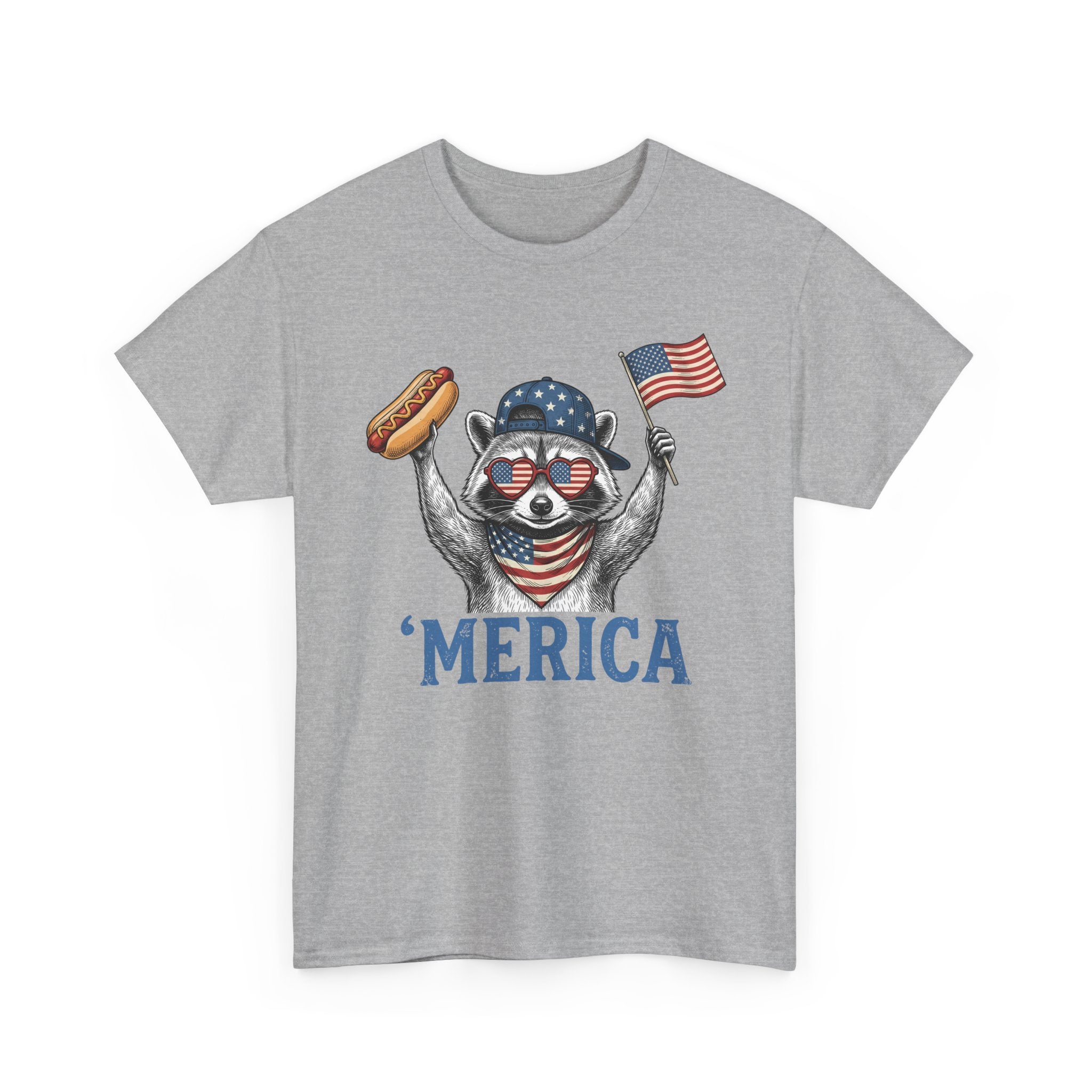 'Merica Raccoon Flag & Hot Dog Tee - Patriotic 4th of July Shirt