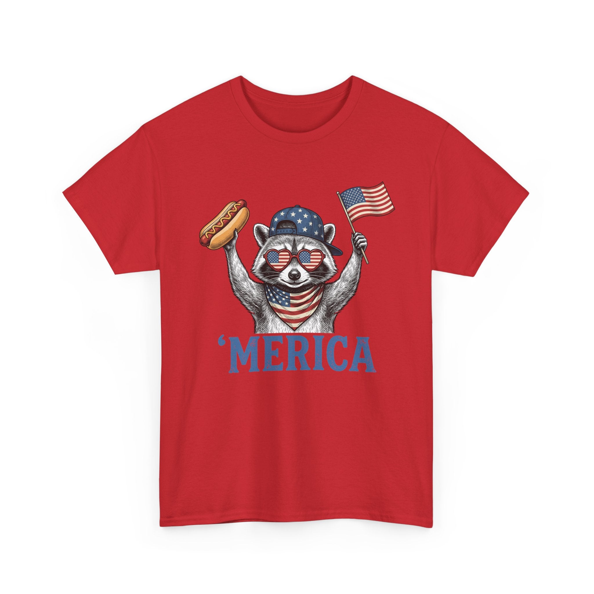 'Merica Raccoon Flag & Hot Dog Tee - Patriotic 4th of July Shirt