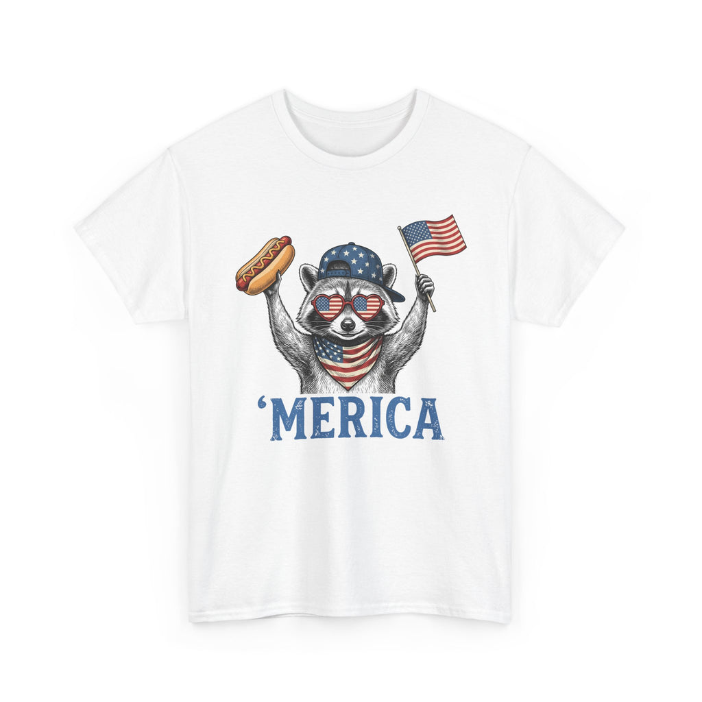 'Merica Raccoon Flag & Hot Dog Tee - Patriotic 4th of July Shirt