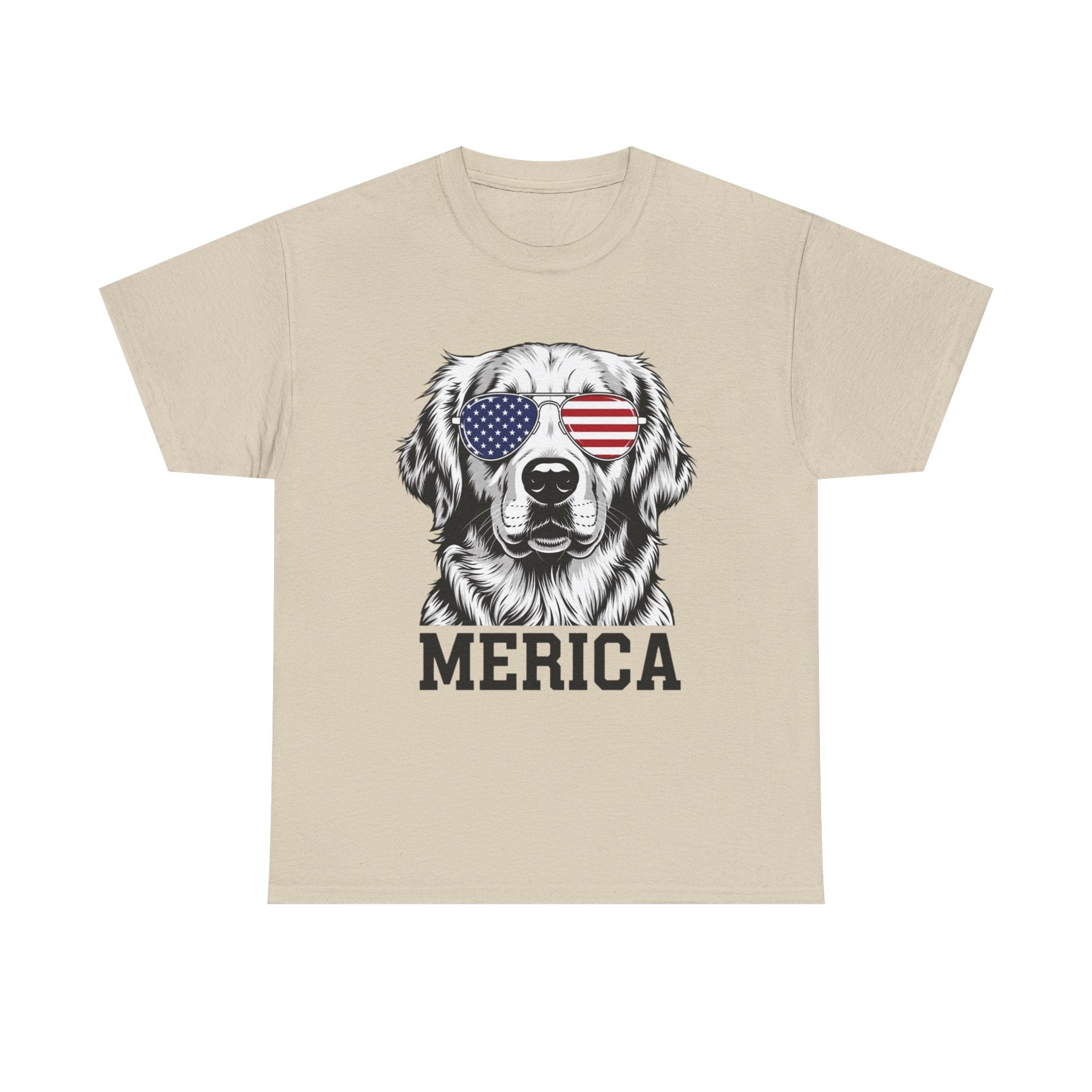 Merica Golden Retriever T-Shirt — Patriotic Dog Tee with American Flag Sunglasses
