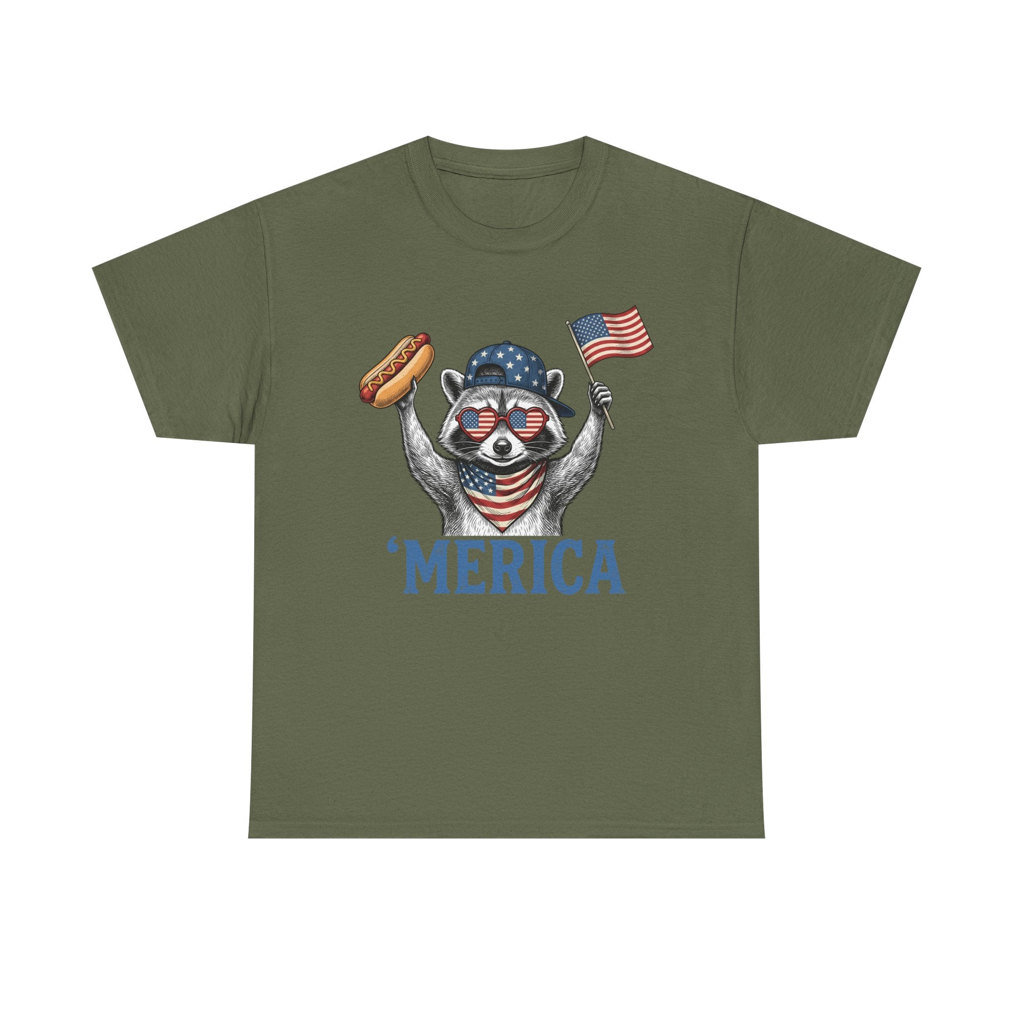 'Merica Raccoon Flag & Hot Dog Tee - Patriotic 4th of July Shirt