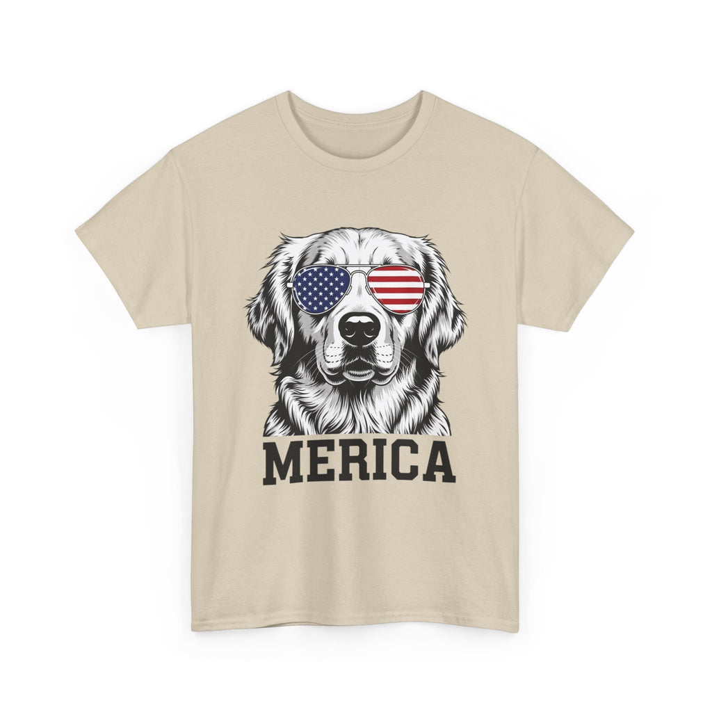 Merica Golden Retriever T-Shirt — Patriotic Dog Tee with American Flag Sunglasses