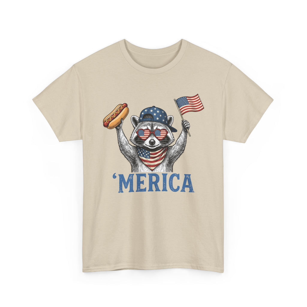 'Merica Raccoon Flag & Hot Dog Tee - Patriotic 4th of July Shirt