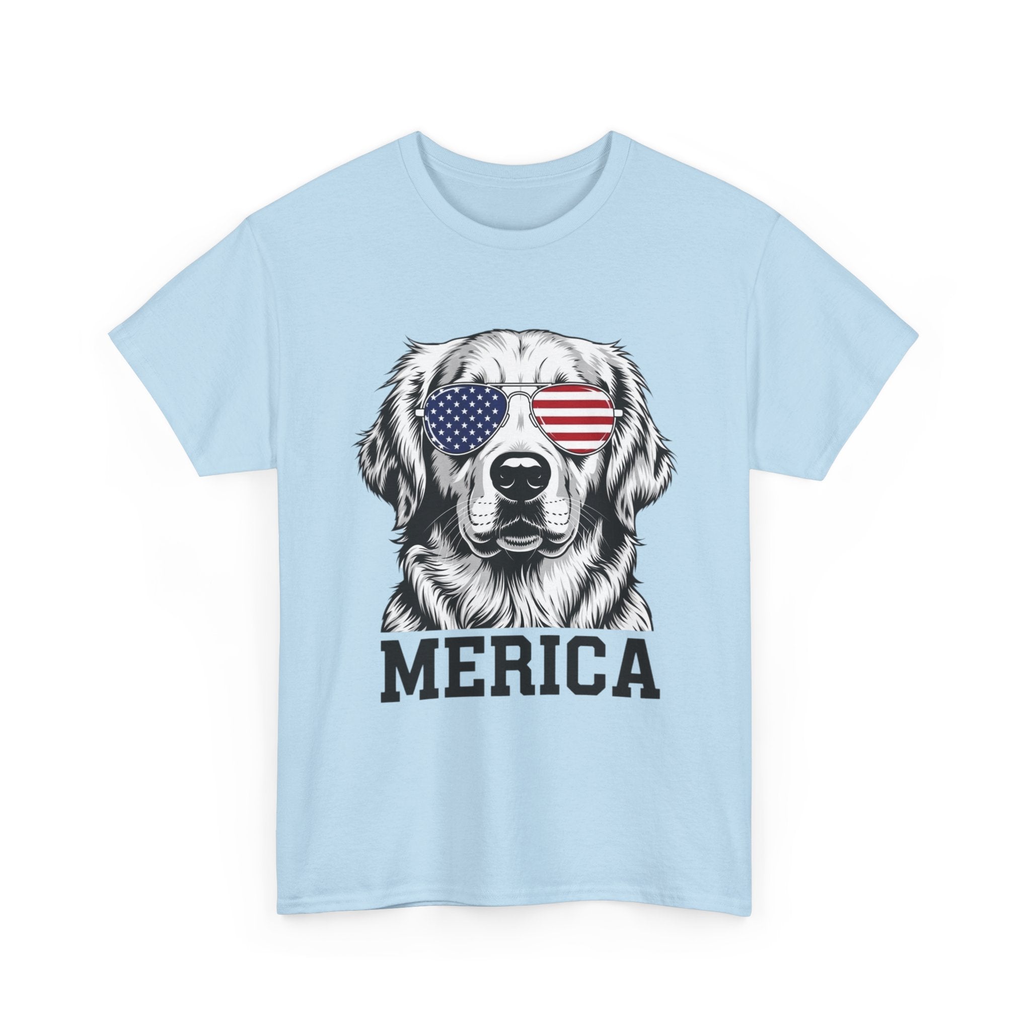 Merica Golden Retriever T-Shirt — Patriotic Dog Tee with American Flag Sunglasses
