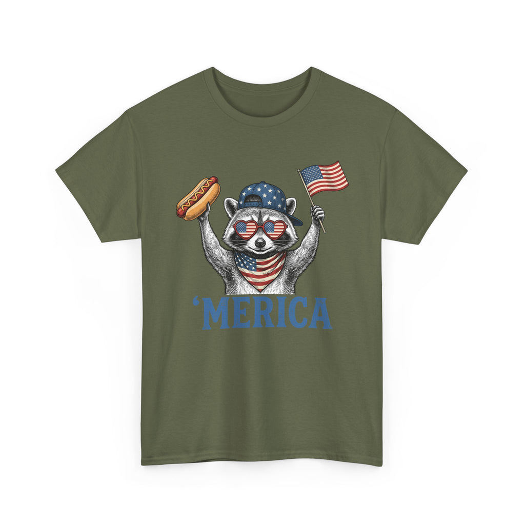 'Merica Raccoon Flag & Hot Dog Tee - Patriotic 4th of July Shirt