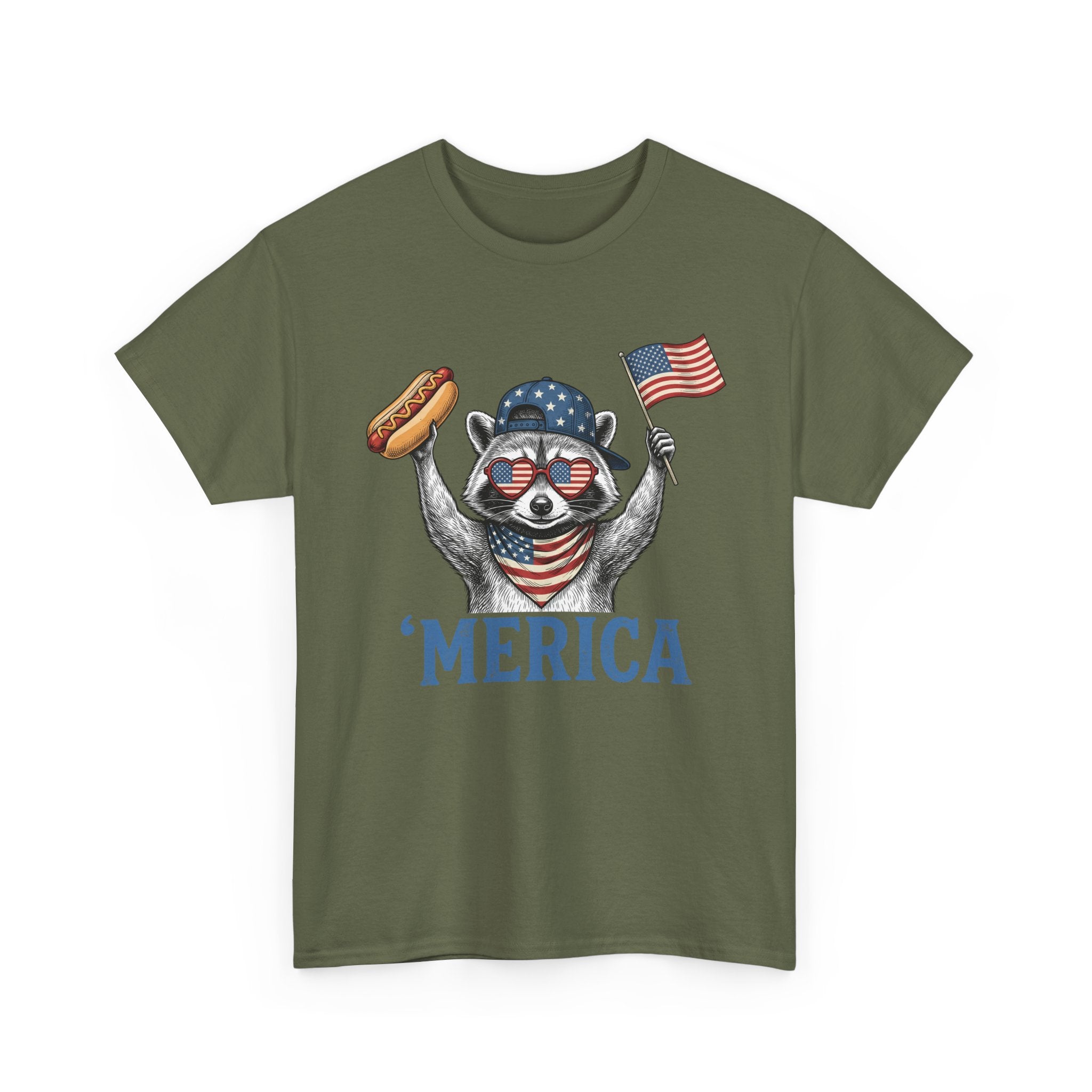 'Merica Raccoon Flag & Hot Dog Tee - Patriotic 4th of July Shirt