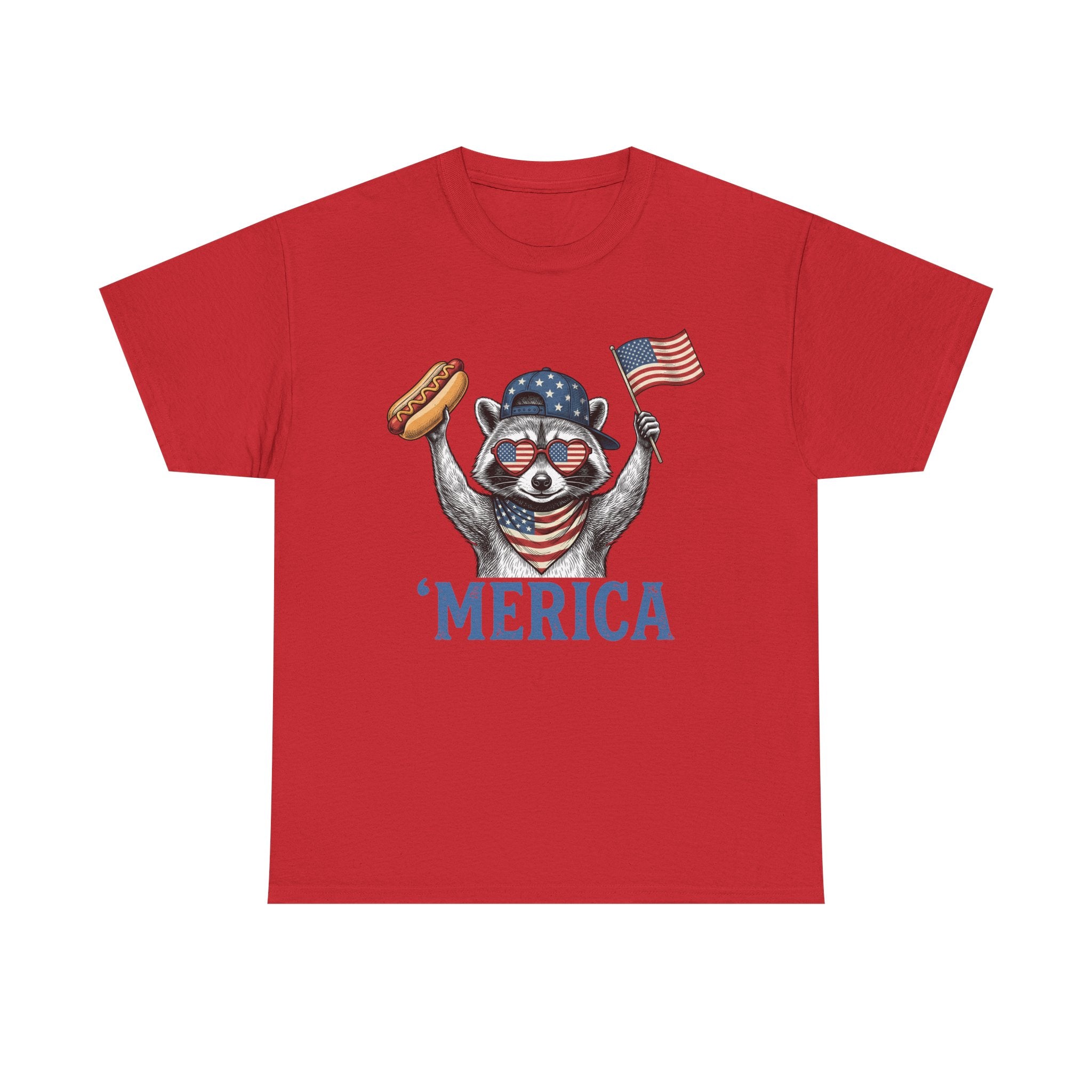 'Merica Raccoon Flag & Hot Dog Tee - Patriotic 4th of July Shirt