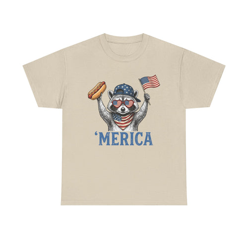 'Merica Raccoon Flag & Hot Dog Tee - Patriotic 4th of July Shirt