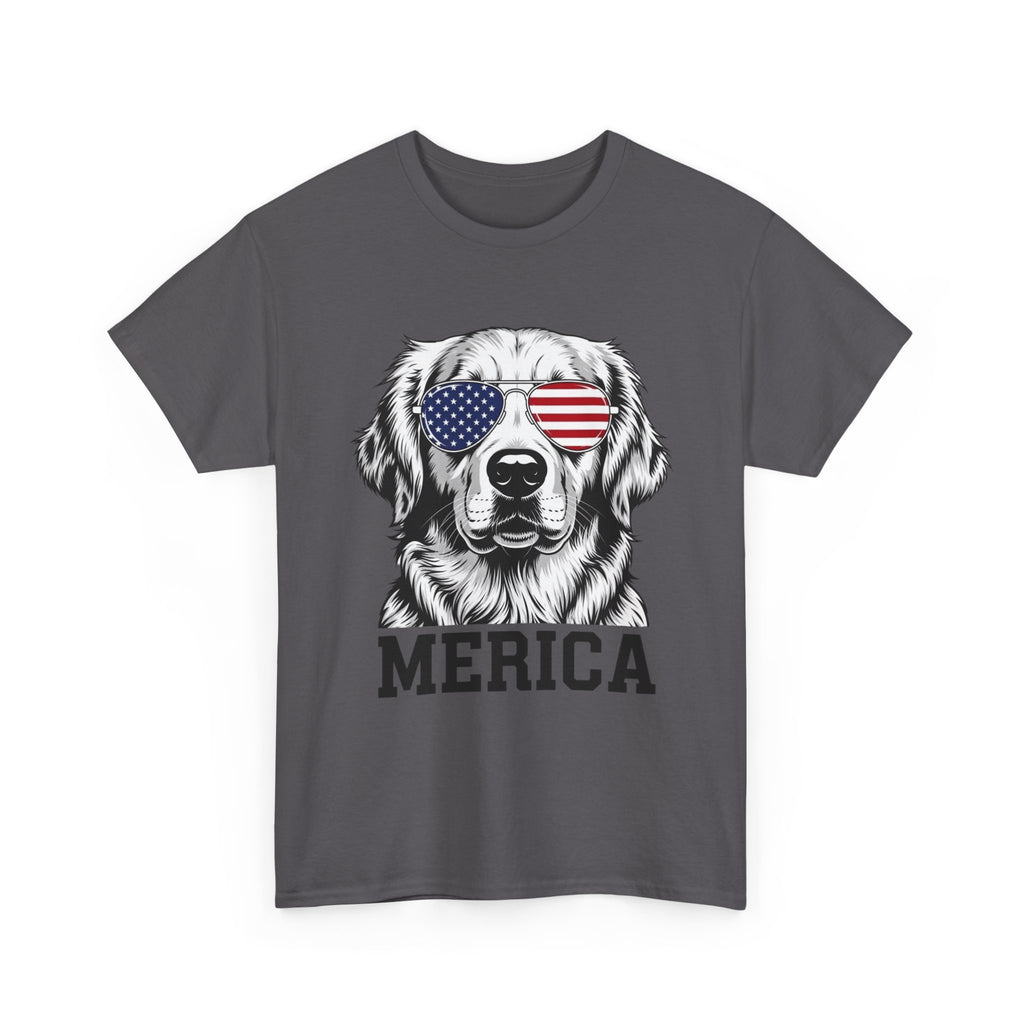 Merica Golden Retriever T-Shirt — Patriotic Dog Tee with American Flag Sunglasses