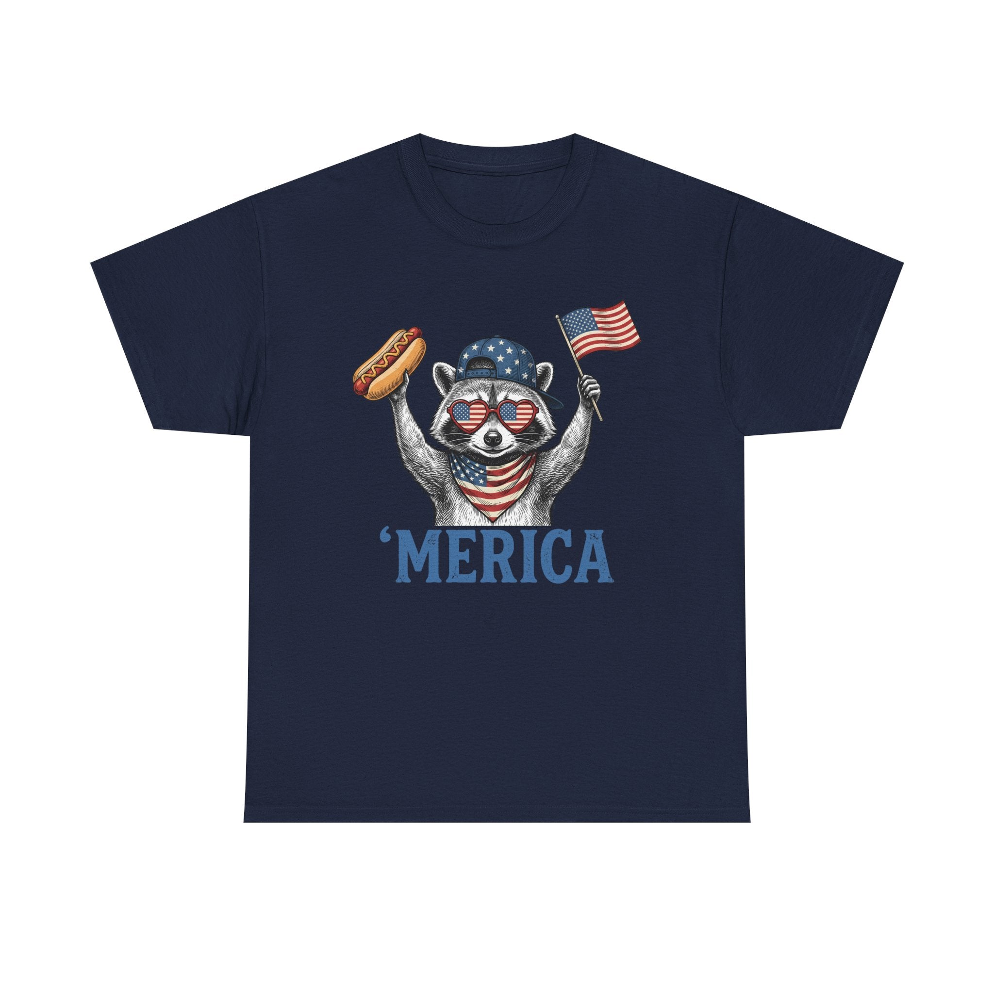 'Merica Raccoon Flag & Hot Dog Tee - Patriotic 4th of July Shirt