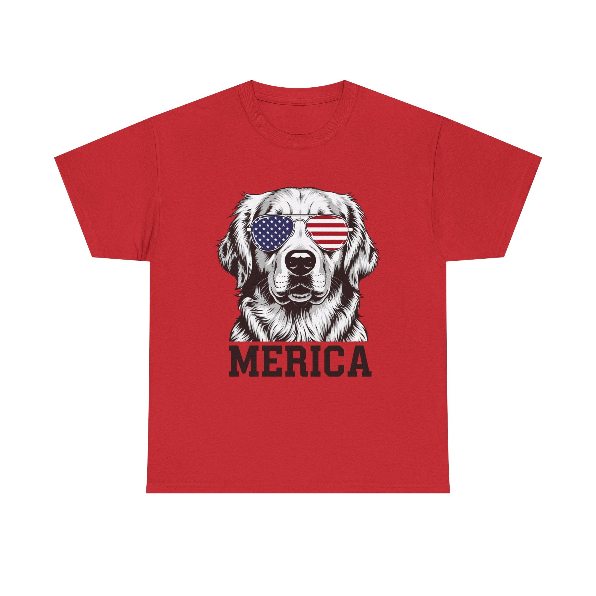 Merica Golden Retriever T-Shirt — Patriotic Dog Tee with American Flag Sunglasses