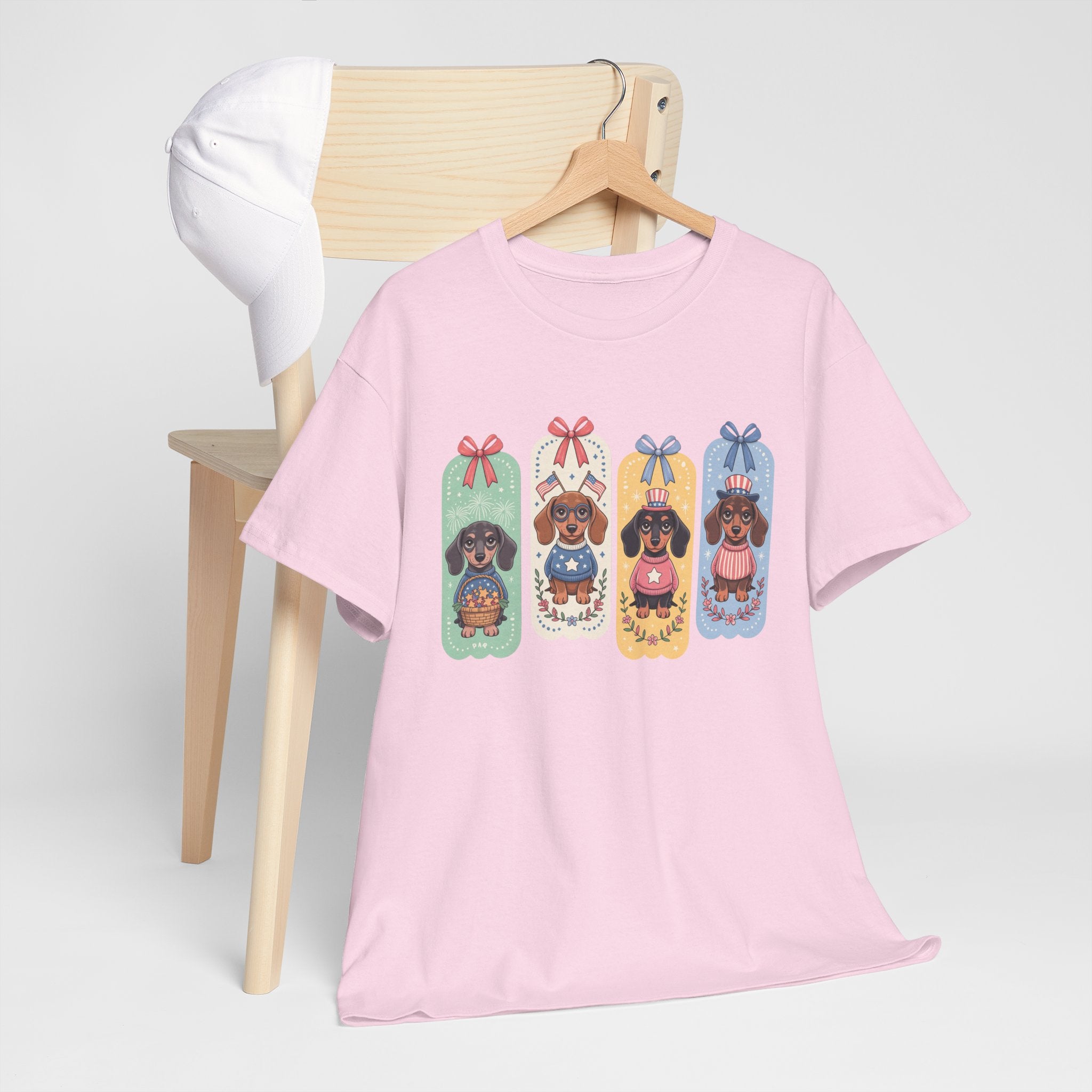Cute Dachshund Bookmark Graphic Tee — Retro Pastel Dogs T-Shirt