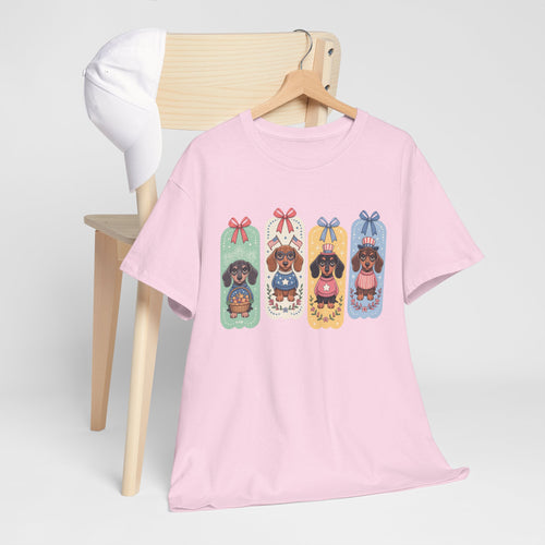 Cute Dachshund Bookmark Graphic Tee — Retro Pastel Dogs T-Shirt