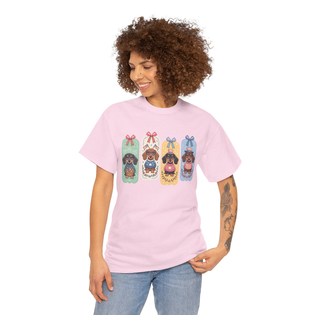 Cute Dachshund Bookmark Graphic Tee — Retro Pastel Dogs T-Shirt