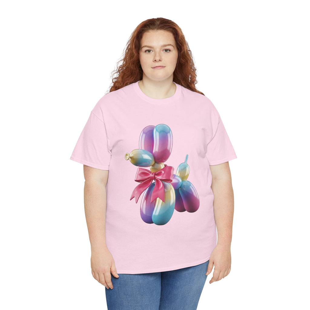 Balloon Dog T-Shirt — Colorful Pastel Balloon Animal Tee with Pink Bow