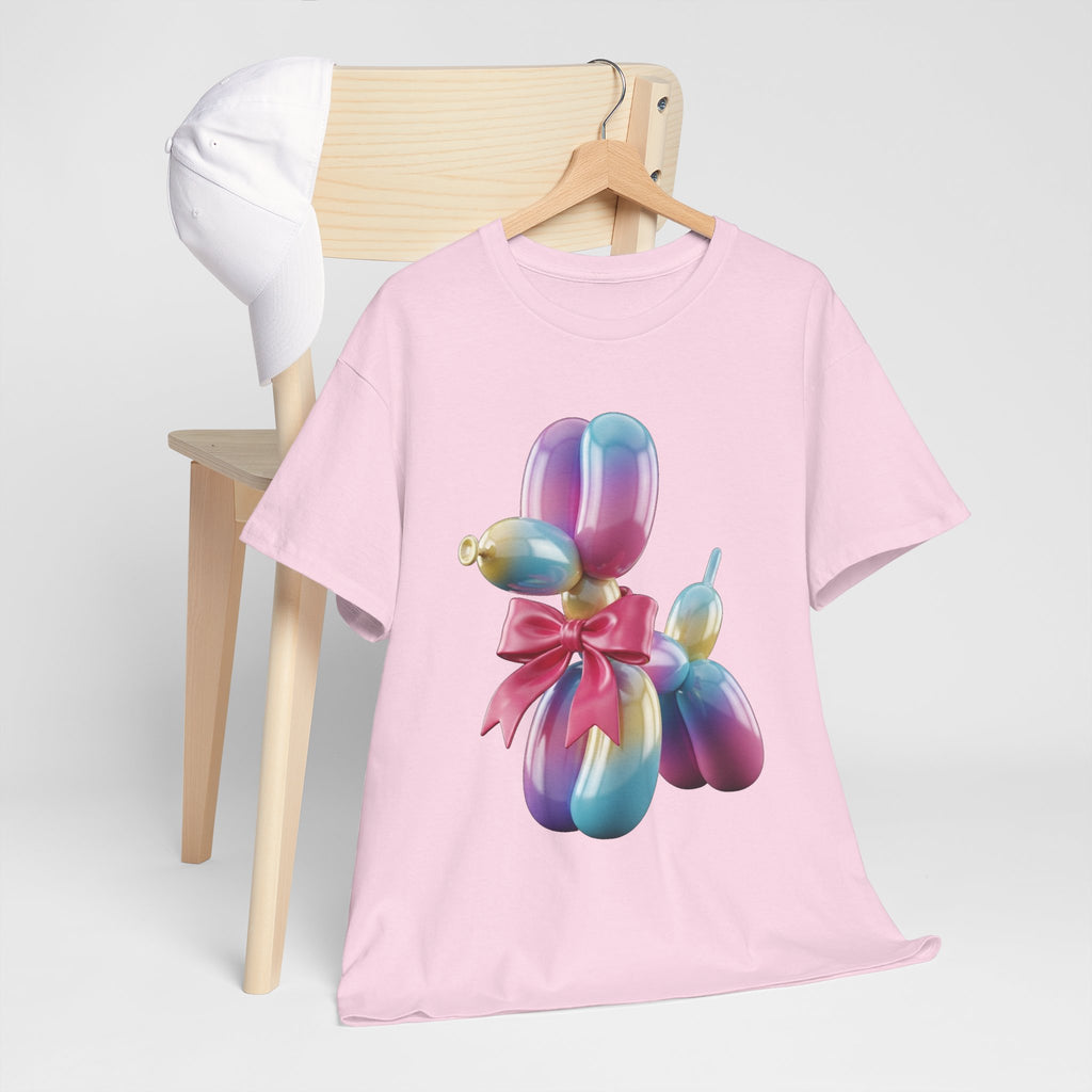 Balloon Dog T-Shirt — Colorful Pastel Balloon Animal Tee with Pink Bow