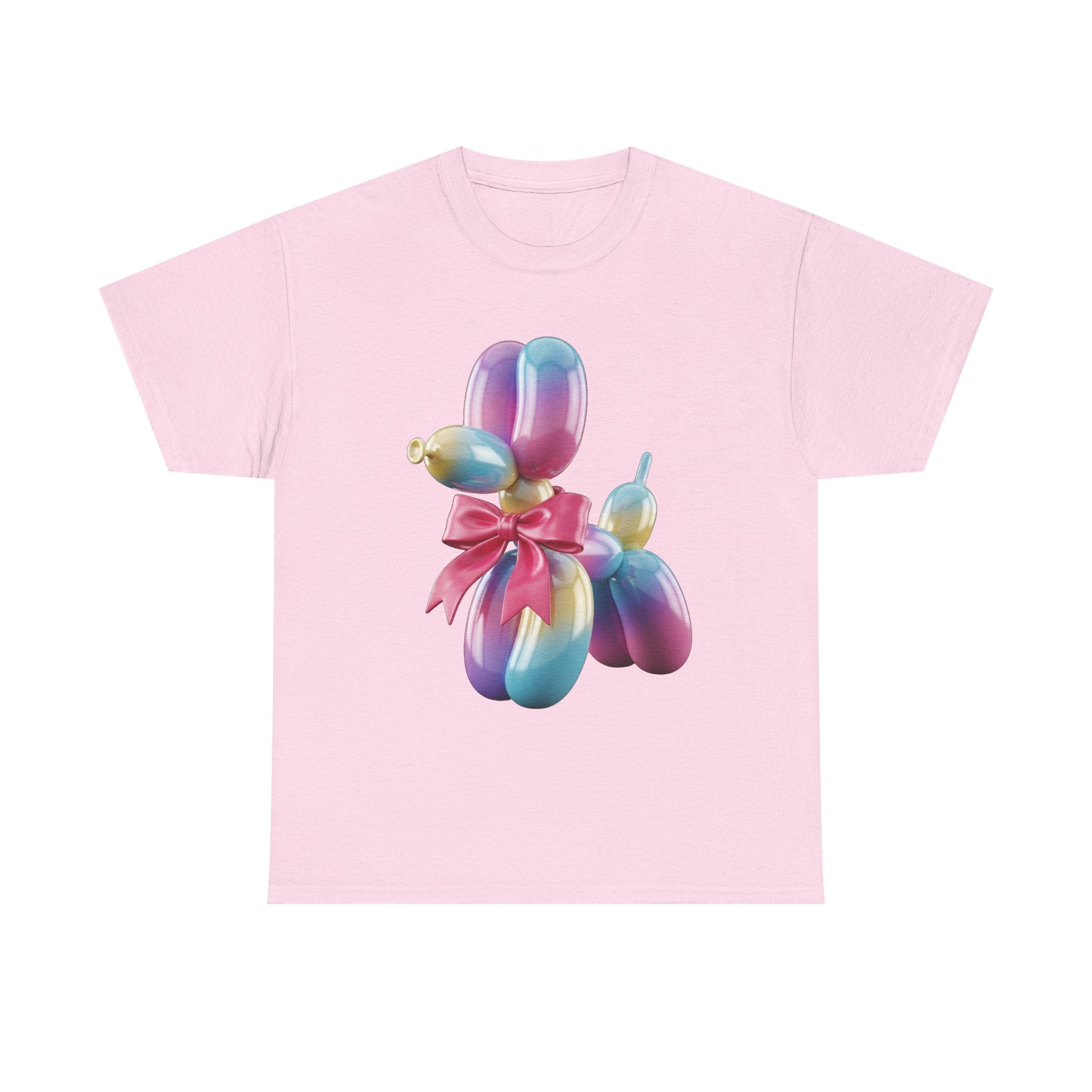 Balloon Dog T-Shirt — Colorful Pastel Balloon Animal Tee with Pink Bow