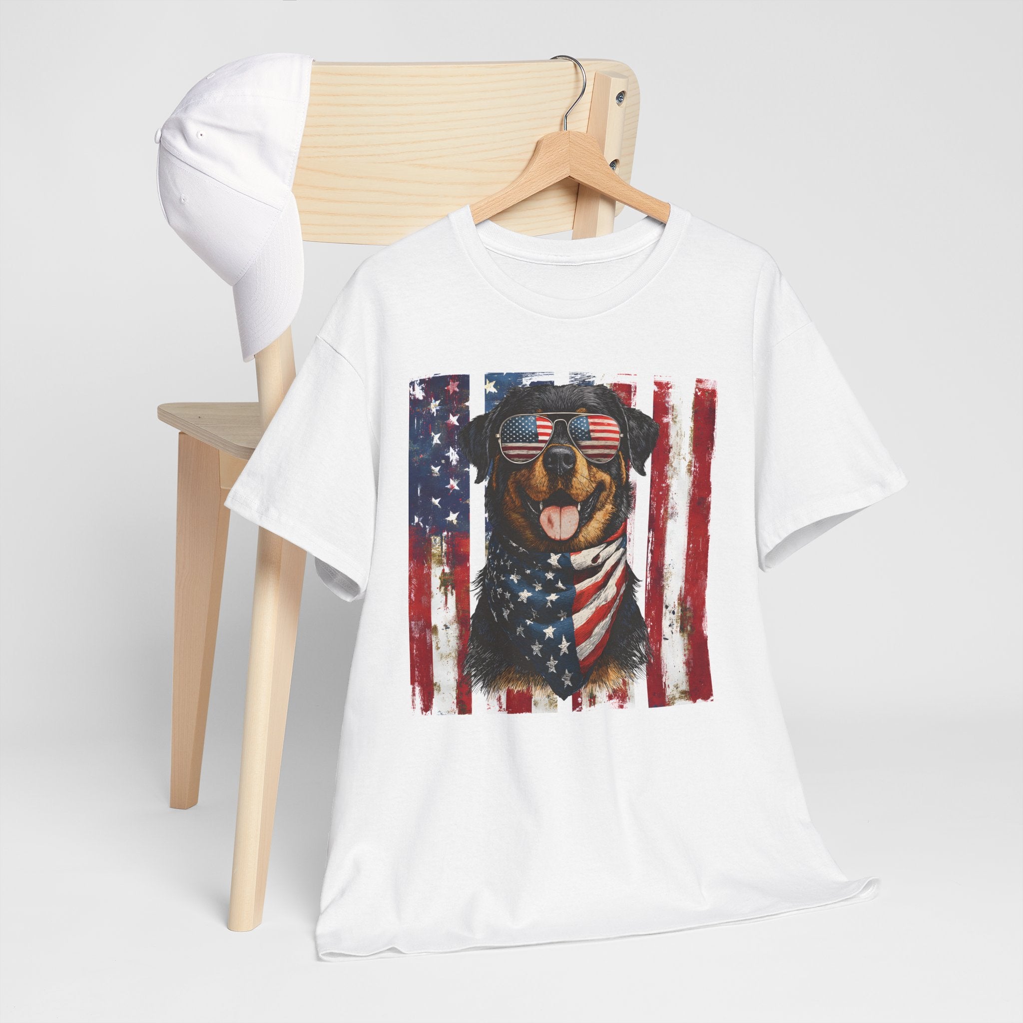 Patriotic Rottweiler Tee — American Flag Dog Shirt for 4th of July