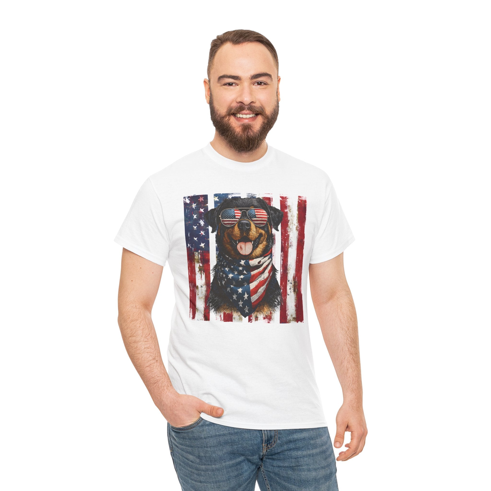 Patriotic Rottweiler Tee — American Flag Dog Shirt for 4th of July