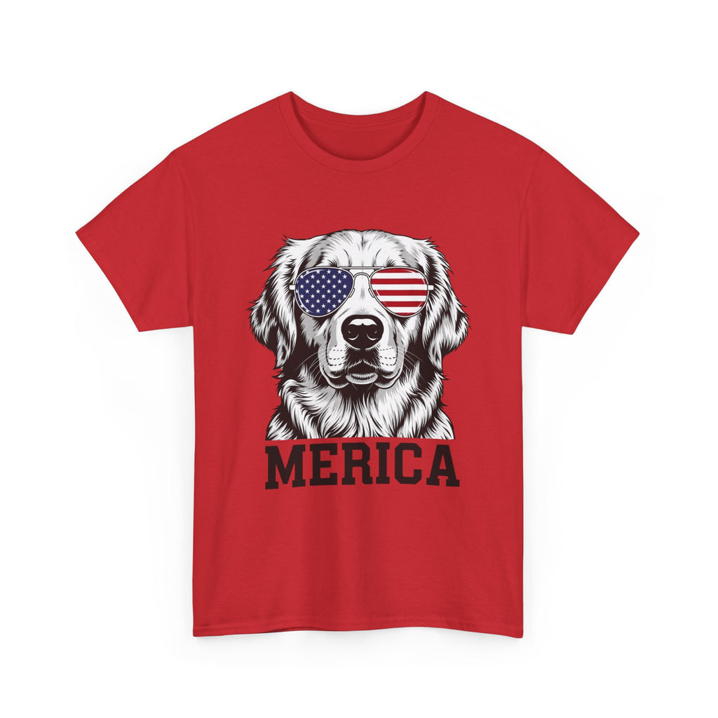 Merica Golden Retriever T-Shirt — Patriotic Dog Tee with American Flag Sunglasses