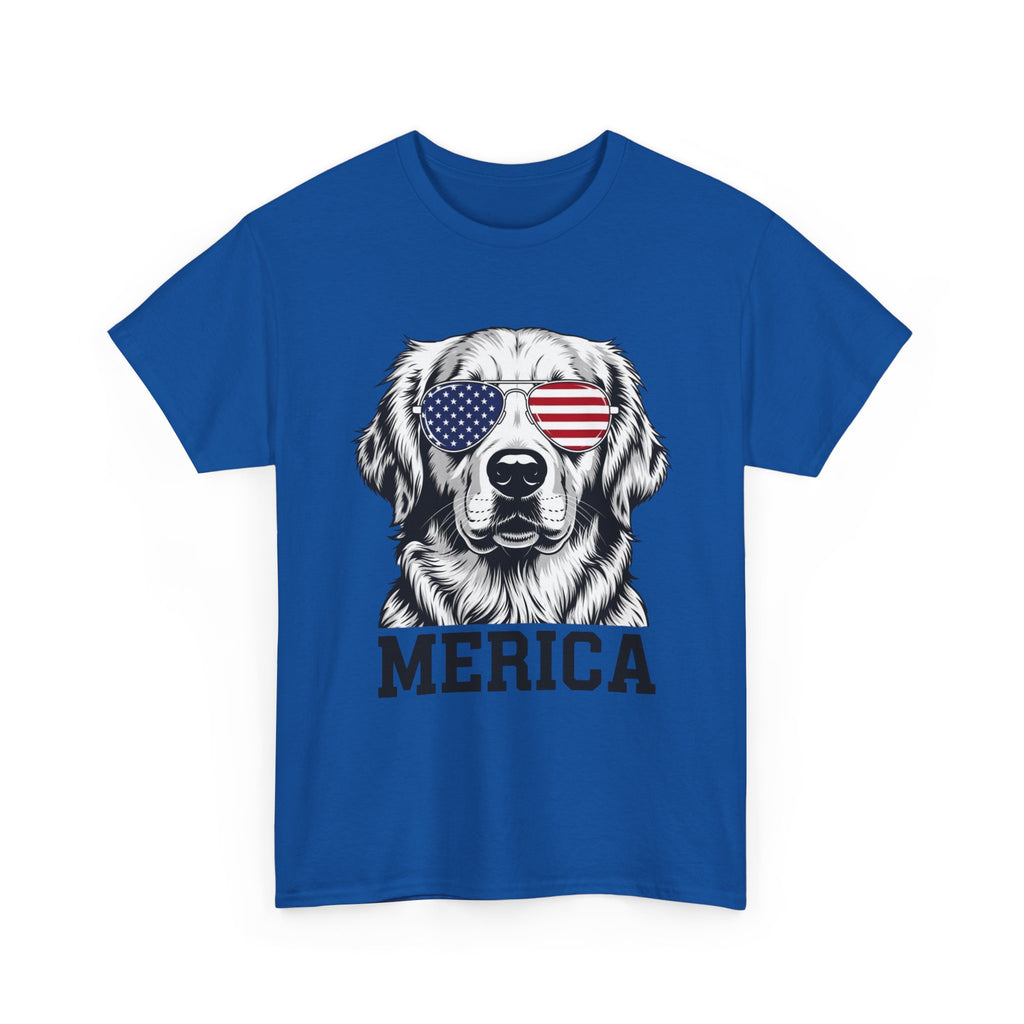 Merica Golden Retriever T-Shirt — Patriotic Dog Tee with American Flag Sunglasses