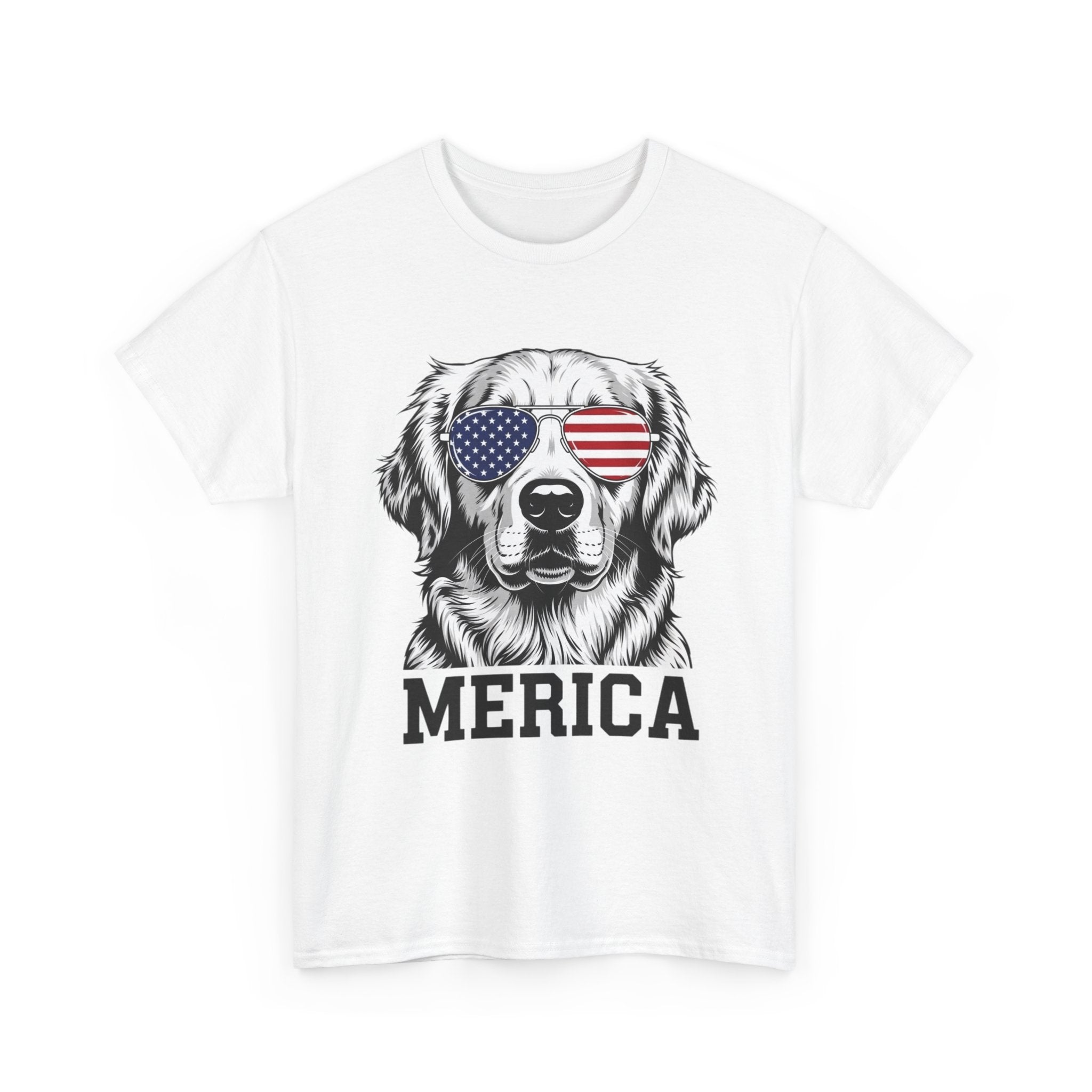 Merica Golden Retriever T-Shirt — Patriotic Dog Tee with American Flag Sunglasses