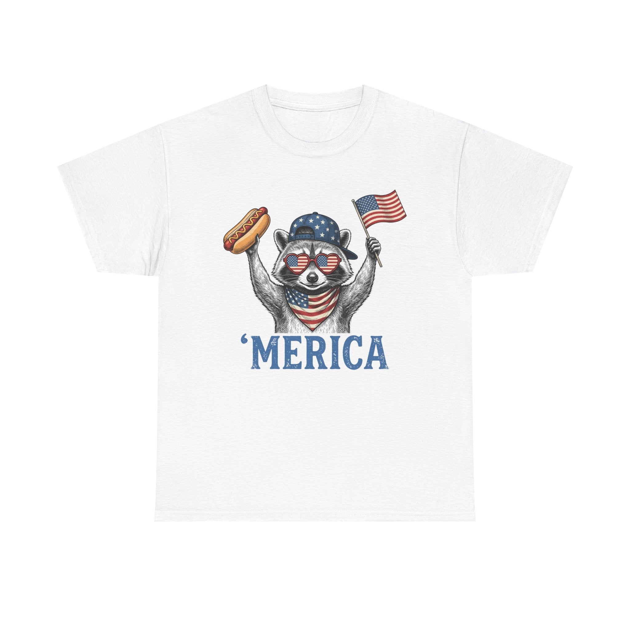 'Merica Raccoon Flag & Hot Dog Tee - Patriotic 4th of July Shirt