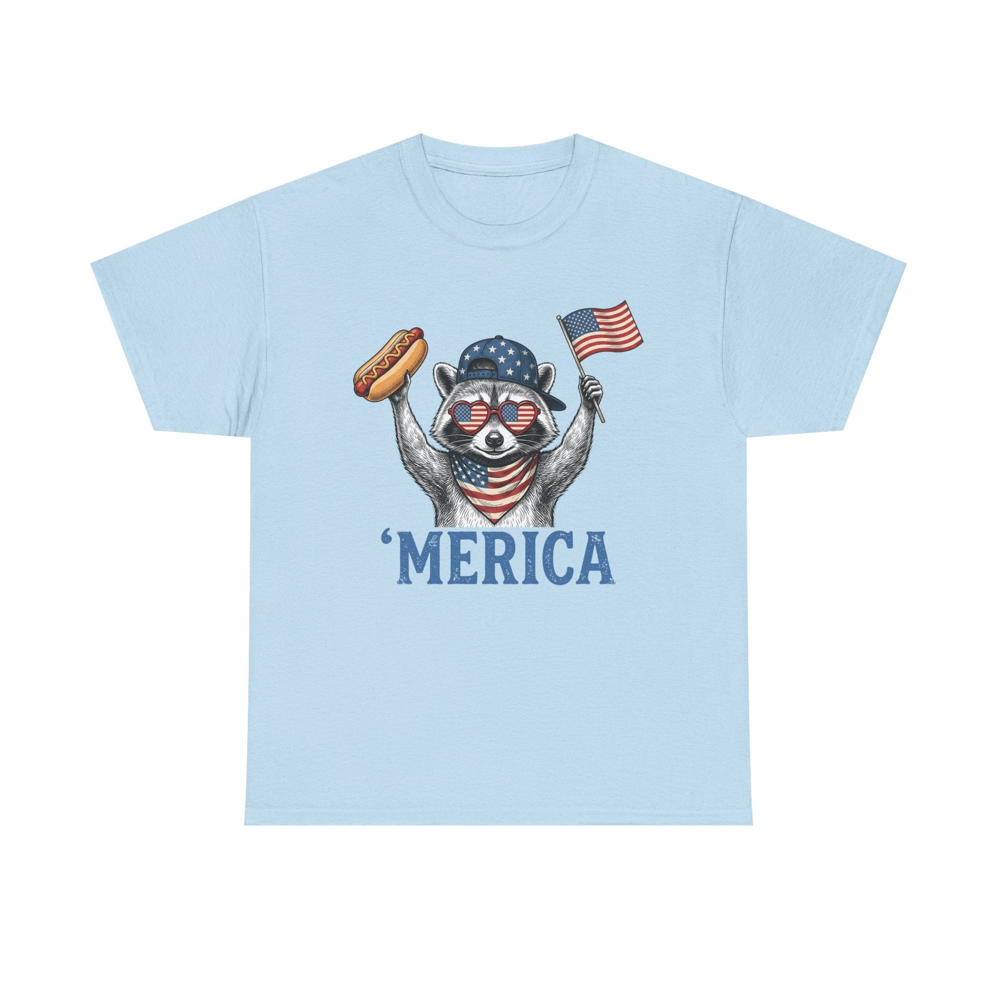 'Merica Raccoon Flag & Hot Dog Tee - Patriotic 4th of July Shirt
