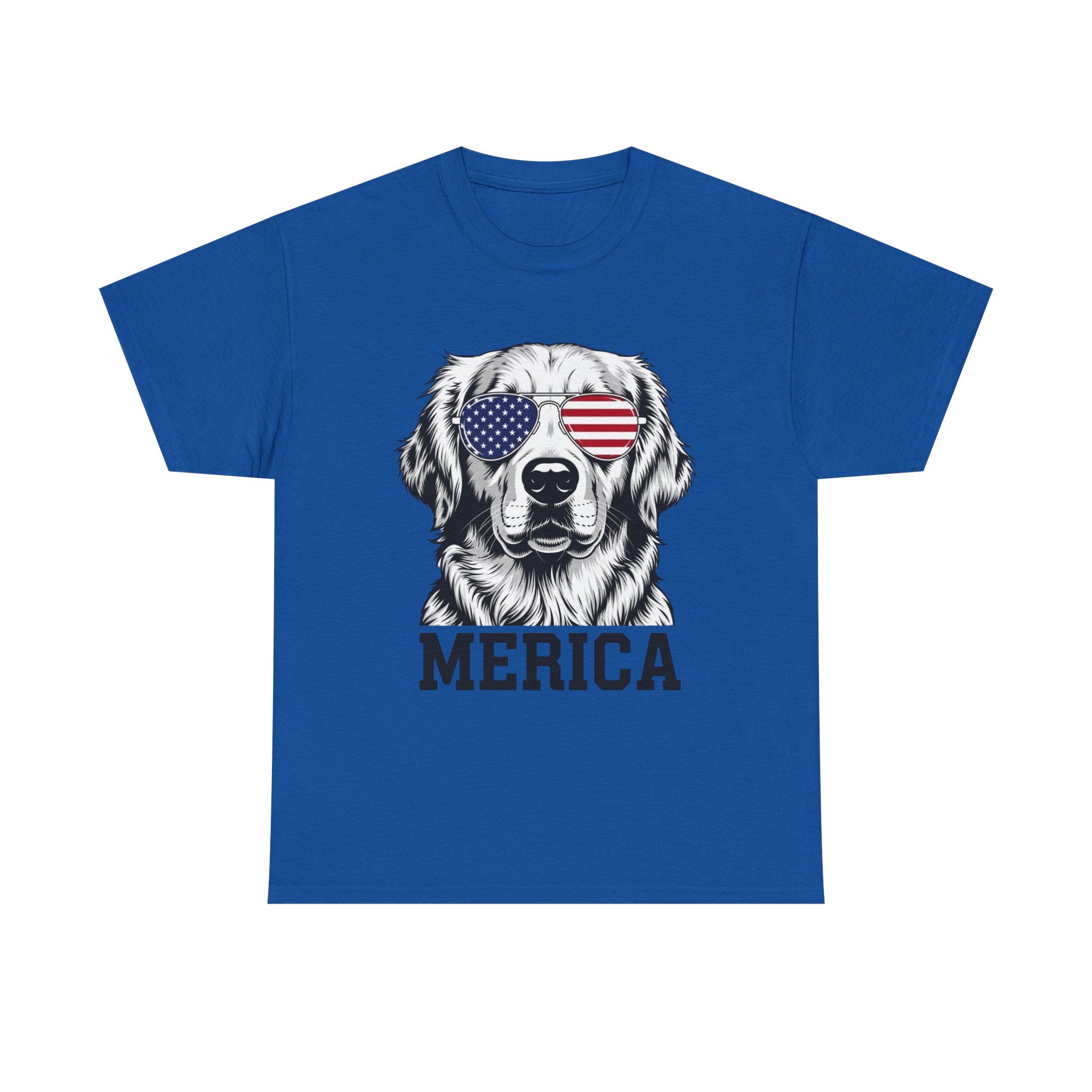 Merica Golden Retriever T-Shirt — Patriotic Dog Tee with American Flag Sunglasses