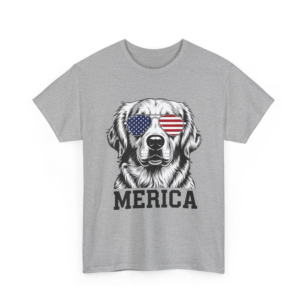 Merica Golden Retriever T-Shirt — Patriotic Dog Tee with American Flag Sunglasses