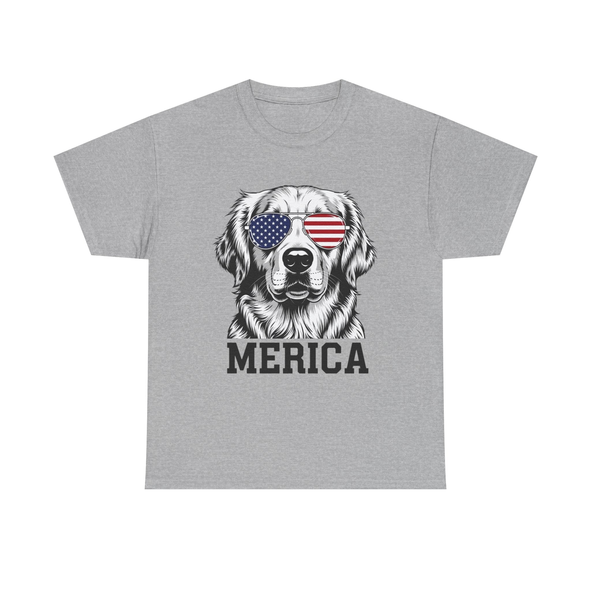 Merica Golden Retriever T-Shirt — Patriotic Dog Tee with American Flag Sunglasses